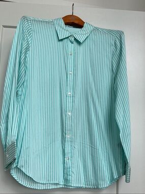 J. McLaughlin Mint Green and White Striped Button-Up Blouse